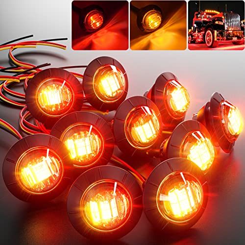 Bjz 3/4" Side Marker Trailer Led Lights Red-Amber Dual Color 4Led Round Clearance Brake Stop Turn Signal Tail Bullet Light 12V For Trailer Truck Van Rv Atv Bus, 10Pcs W/Smoked Lens #TOP7