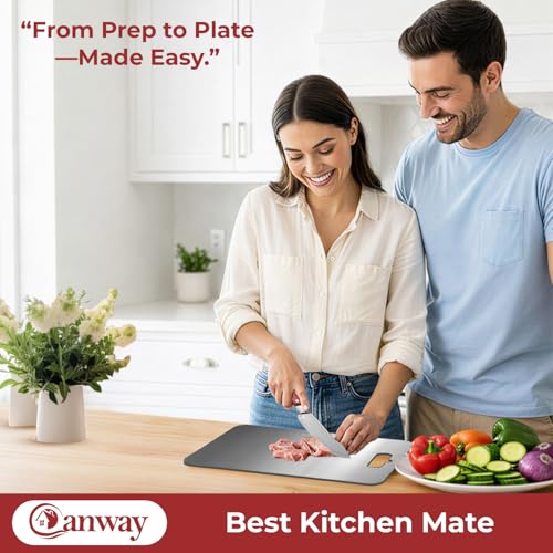 Image of CANWAY Stainless Steel Chopping Board 31x21 Cm with Handle & Knife | Compact, Hygienic & Easy-Clean Kitchen Cutting Board for Vegetables, Fruits & Meat |