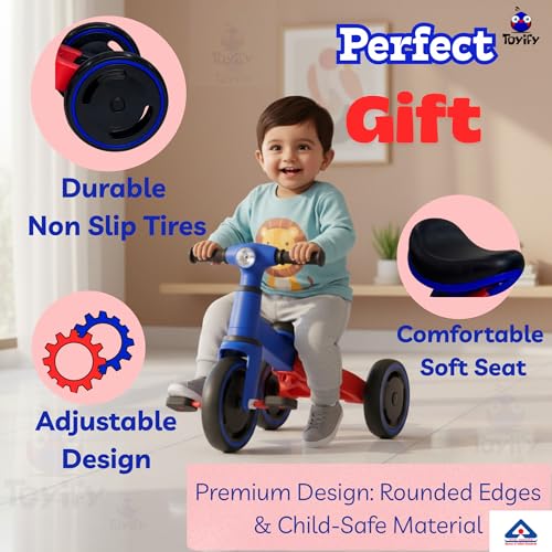 Image of 3-in-1 Toddler Tricycle & Balance Bike for Toddlers 1-3 Years, Easy-Assemble Baby Trike with Silent Wheels, Sturdy Safe Frame, Indoor & Outdoor Ride-On Bicycle for Boys & Girls (Blue Red)
