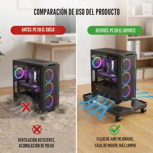 Miniatura 4 de Zbozzba Soporte Para Pc, Soporte Cpu Móvil, Soporte Ajustable Universal, Soporte De Escritorio Para Ordenador De 4 Ruedas, Para Gamers, Hogar, Oficina-Hueco Negro