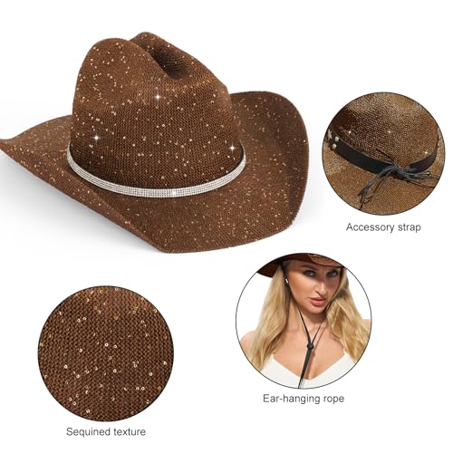 Image of Sequin Cowboy Hat for Men & Women - Sparkly Cowgirl Hat with Thread Detail, Stylish Cowboy Hat for Parties