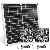 Solar Lüfter 12W, Solarpanel Fan Kit mit Doppelventilator, Wetterfest Solar Ventilator für Hühnerställe, Gewächshäuser, Schuppen & Haustierhäuser