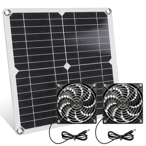 Kit de ventilador de panel solar, ventilador solar de 12 W, con ventilador de CC, resistente a las inclemencias del tiempo para gallineros, invernaderos, refugios de jardín y casas para animales