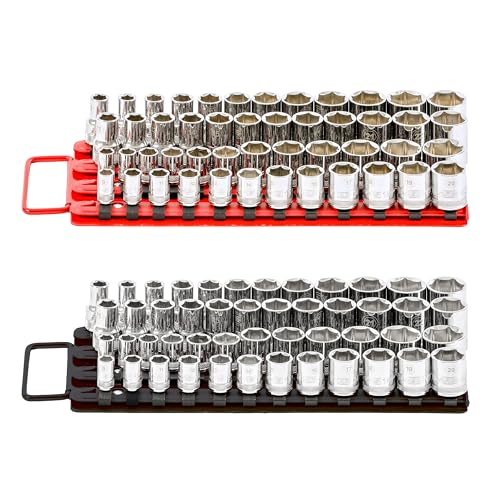 Image of ARES 60002 48-Pc 1 /4,3 /8,1 /2-In Socket Rail | Part No. 60002; Each Professional Grade Socket Holder Can Carry 48 1 /4-Inch, 3 /8-Inch, and 1 /2-Inch