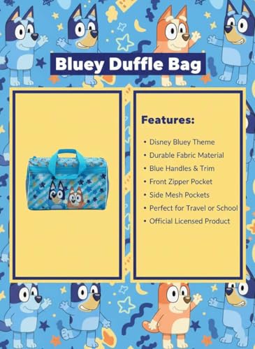 Image of Bluey Kids' Duffle Bag - Bluey & Bingo Travel Gym Bag with Adjustable Shoulder Strap, Mesh Side Pockets & Zipper Pocket