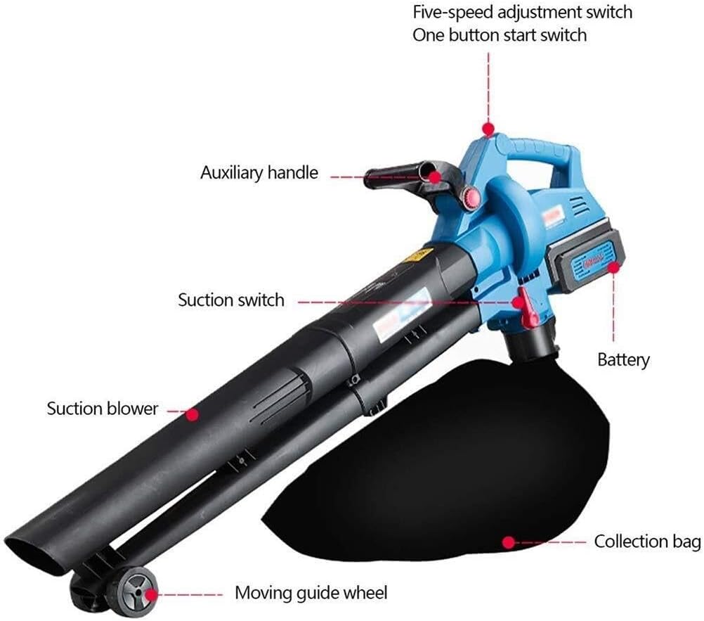 Convenient 3-in-1 Cordless Garden Blower, 5-Speed Control, 45L Dust Collection Bag, Electric Leaf Blower, Vacuum Shredder with Pure Copper Motor