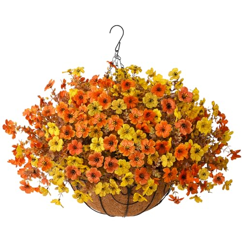 Artificial Fake Hanging Baskets Fall Flowers for Outdoors Autumn Decoration,