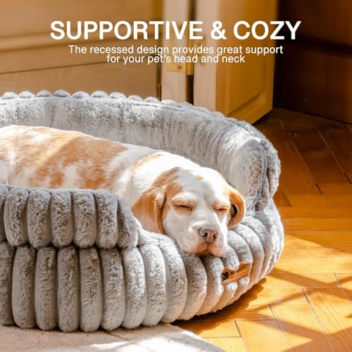 MEWOOFUN Stilvolle Katzenbetten für Katzen, weiches rundes Hundebett für kleine und mittelgroße Hunde, waschbares, beruhigendes Haustierbett (Grau, S)