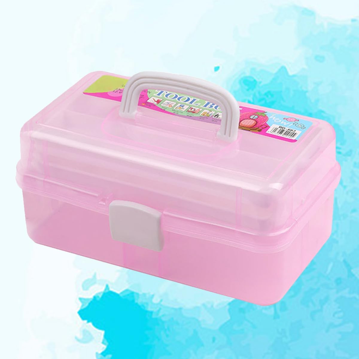SHINEOFI Portable Multi-Function Craft Storage Box Three-Layer Paint Container for Art Supplies Capacity Pink Organizer with Buckle Design for Easy Access