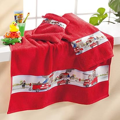 Erwin Müller Kinder-Frottierset 3-TLG. Feuerwehr, Feuerwehrmann rot Größe 70x50 cm + 110x70 cm + 21x15 cm - Handtuch… – Bild 3