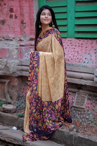Image of MIRCHI FASHION Saree for Woman Chiffon Geometric and Leaf Printed | Lightweight Daily Regular Use Comfortable Women's Sari with Blouse Piece (Available in 15 Designs)