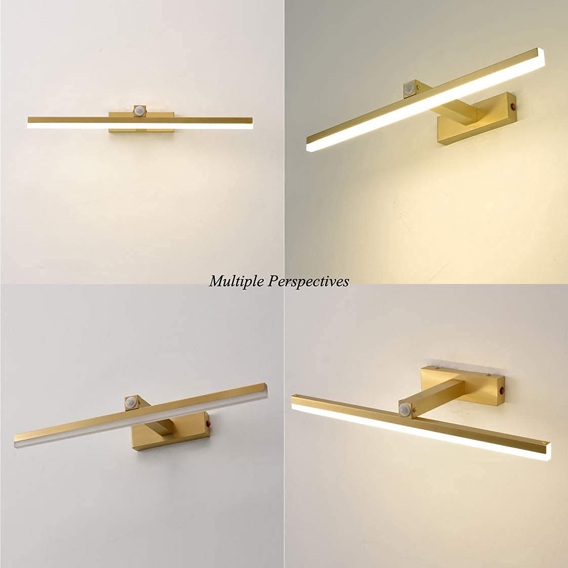 Sensore di Movimento della Luce dello Specchio Vintage a LED, Lampada da Parete per Il Trucco del Bagno Illuminazione Frontale del comò con Interruttore Angolo Regolabile Bianco Caldo 4000K