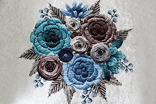 Image of The Furnishing Tree Velvet Floral Pattern 5 Pieces Bottom only 5 Seater Sofa Cover Set Blue