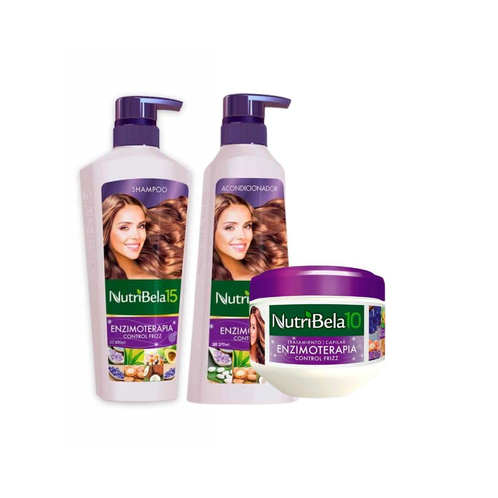 Nutribela 10 Enzimoterapia (3 Pack) Nutribela Shampoo Enzimoterapia 400mL + Nutribela Acondicionador 400mL + Nutribela Tratamiento 300mL, nutribela 15 Shampoo y acondicionador