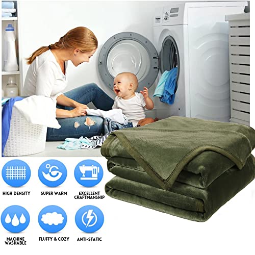 Soft Blanket Warm Fuzzy Microplush Lightweight Thermal Fleece Blankets For Couch Bed Sofa,California King102X108Inch,Olive Green #TOP1
