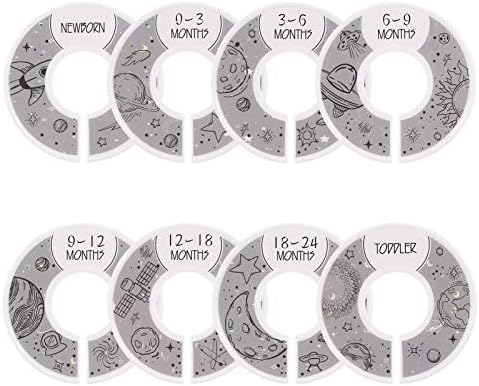 8pcs Premium Round Plastic Baby Closet Dividers, from Newborn to 24 Month, Baby Closet Organizers, Nursery Decor, Grey
