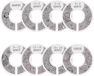 8pcs Premium Round Plastic Baby Closet Dividers, from Newborn to 24 Month, Baby Closet Organizers, Nursery Decor, Grey