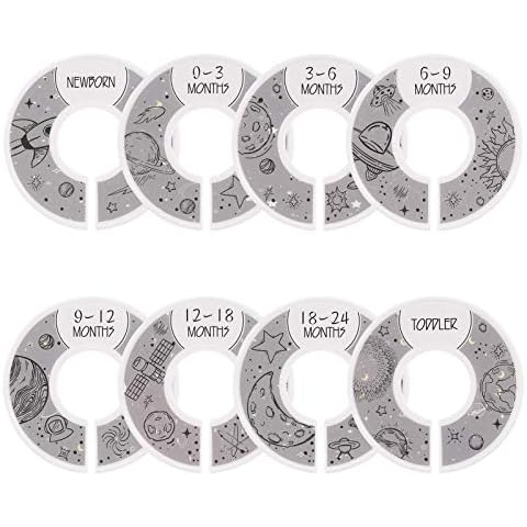 8pcs Premium Round Plastic Baby Closet Dividers, from Newborn to 24 Month, Baby Closet Organizers, Nursery Decor, Grey Cover