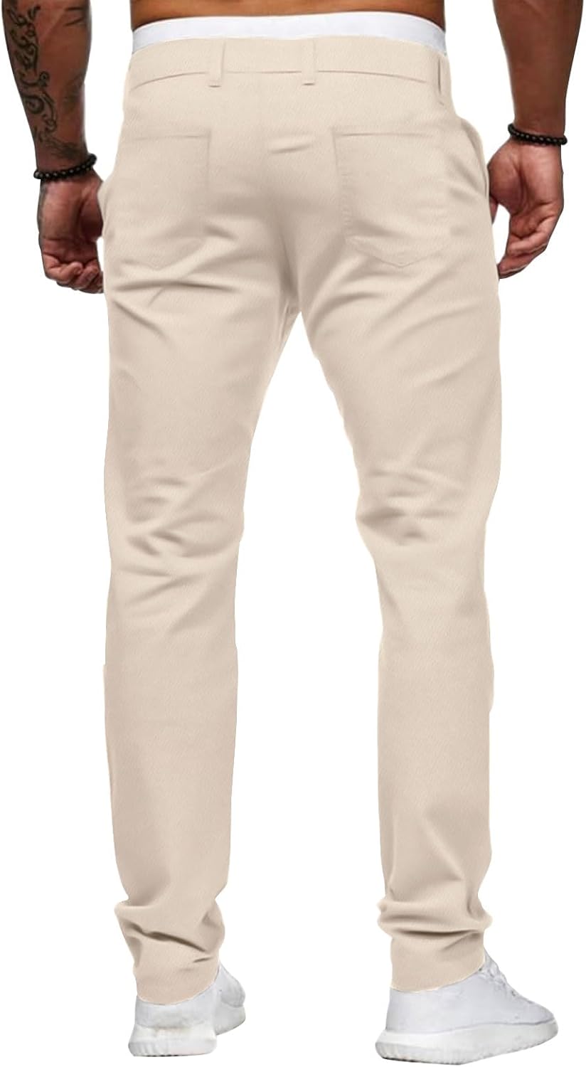 ALLABREVE Men's Chinos Casual Dress Pants Slim Fit Skinny Stretch Flat-Front Lightweight Comfort Slacks