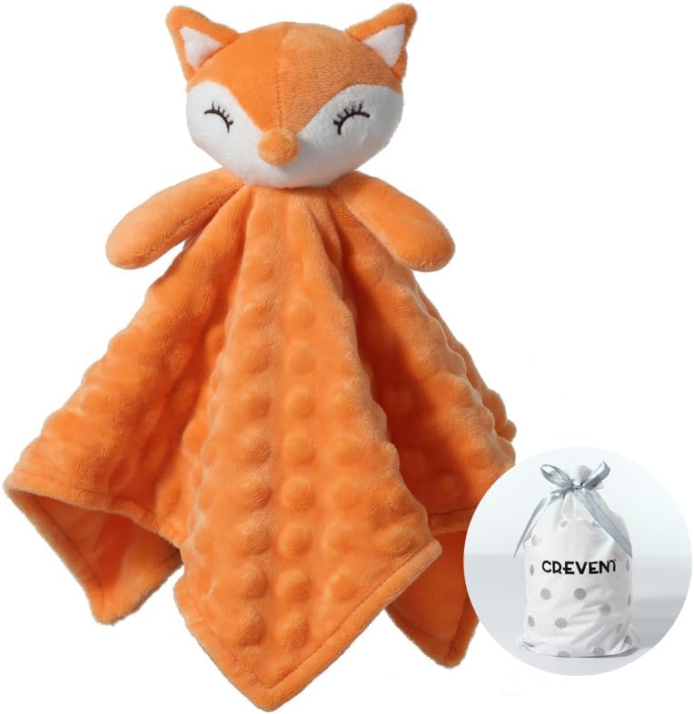 Soft Plush Animal Face Security Blankets for Boys and Girls, Great Gifts for Birthday Baby Shower (Orange Fox)