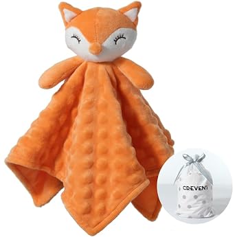 CREVENT Baby Cuddle Blanket Plush Comfort Blanket for Newborns Soft and Washable Cuddly Blanket Sleeping Animal for Babies and Toddlers Toy 0+ Months Orange Fox