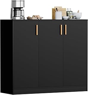 Spyder Craft Buffet Cabinet with Storage, Accent Storage Cabinet with Doors and Shelves, Sideboard Cabinet for Kitchen, Living Room, Color - Black 3-Door Storage Cabinet, Size,1 Year Warranty Covered