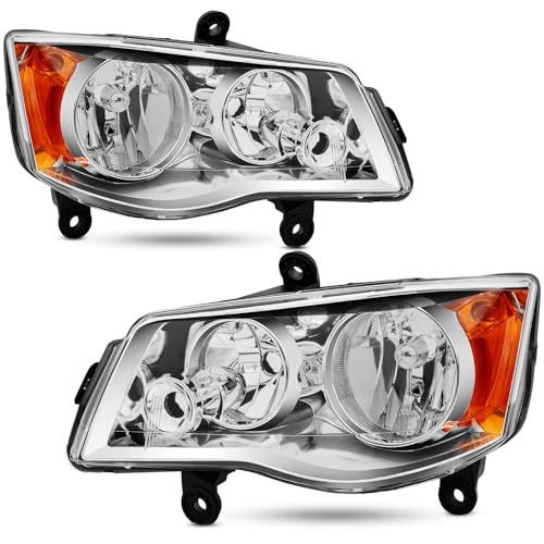 Reinko Headlight Assembly Compatible with 2011-2020 Dodge Grand Caravan / 2008-2016 Chrysler Town & Country Headlamp Chrome with Amber Reflector Factory Style Replacement Pair by Reinko - Image 2