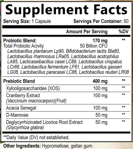 Miniatura 2 de Built by Nature Probióticos vaginales para mujeres  Balance de pH y salud femenina con prebióticos, Lactobacillus y extracto de arándano  50 mil