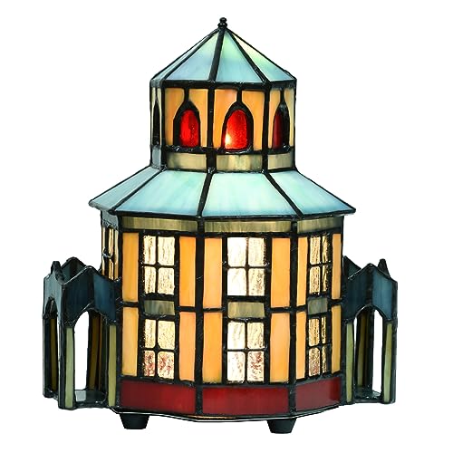 Image of HomeBeauty A0005 Tiffany Lamp Stained Glass Lighthouse Accent Table Lamp, Christmas Table Decorations for Living Room Tabletop Party, 6" W x 8" H, LED and Remote Control Included (Opera House)