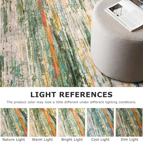 2x6 Green Teal Orange Multi Modern Abstract Runner Rug for Hallway, Super Soft Hallway Decor Kitchen Rugs with Non-Slip, Non-Shedding Washable Rug for Entryway Bedroom Laundry Indoor