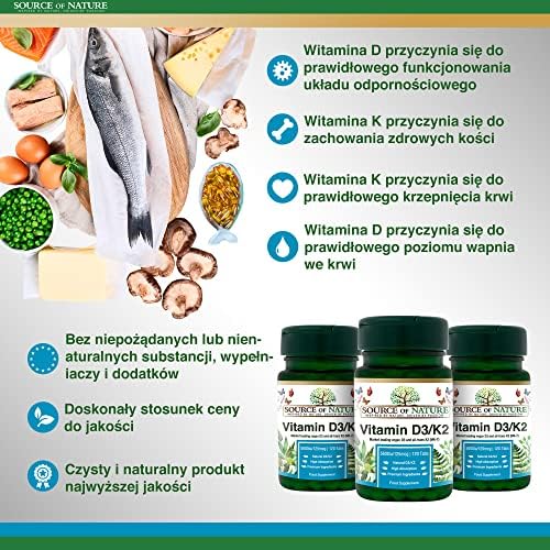 Source of Nature® | Witamina D3 + K2 | 120 tabletek | 5500iu D3 + 125mcg K2 (99,7% MK7) |100% Wegańska | Raz w tygodniu | Naturalne składniki | Przebadana laboratoryjnie