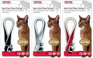 Beaphar Cat Flea Glitter Collar, Black/Silver/Red