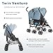 Dream On Me Twin Venture Umbrella Stroller in Light Blue, Multi Backrest Positions, Adjustable & Removable Canopy Double Stroller, 360°Swivel Wheels with Locks