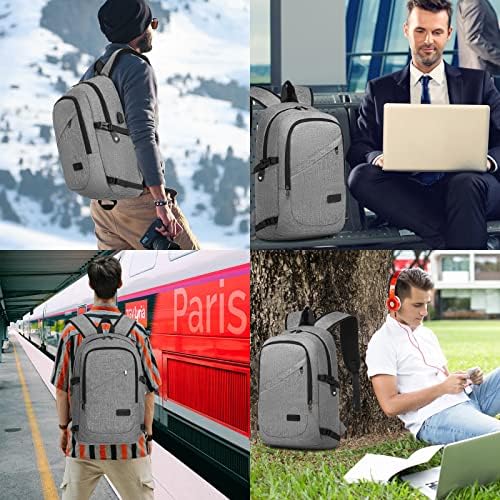 Laptop Backpack Anti-Theft Travel Business Computer Rucksack Work Bag with USB Charging Port Lightweight Laptop Bag Water Resistant College School Backpack Bag for Men Women fits 15.6 Inch (Grey)