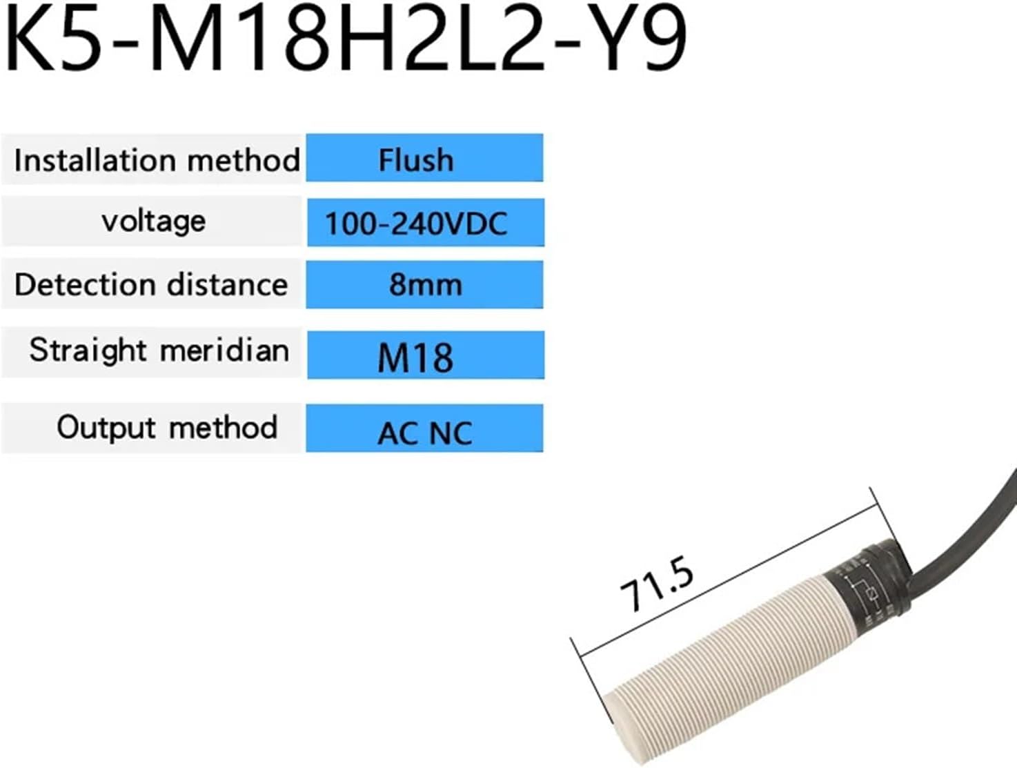 M18 proximity switch sensor Capacitive sensor DC 3-wire 12-24VDC/AC 100-240VAC Three wire output NPN PNP NO NC(Size:AC NC)