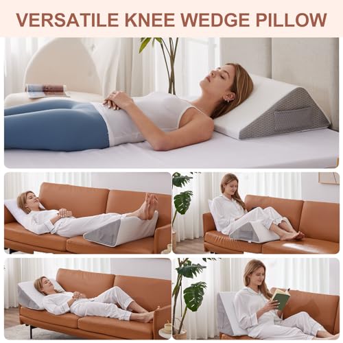 Knee Wedge Pillow, Memory Foam Leg Pillow Bed Wedge for Sleeping, Post Surgery Triangle Pillow Wedge for Knee Support, Leg Elevation, Knees Hip Back Pain Relief (23.6" x 26" x 10", Extra Large, White)