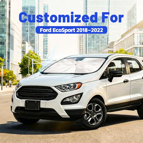 Image of Car Windshield Sun Shade for Ford EcoSport 2018-2022 - Reflective Coated Fabric Sunshade Umbrella for Front Window, UV Protection Heat Shield Sun Blocker Heat Reflector, 1:1 Exact Fit Keep Car Cool