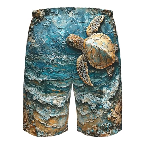 Mens Swim Trunks Board Shorts Quick Dry Shorts with Pockets - Ocean Turtle Sea Turquoise4