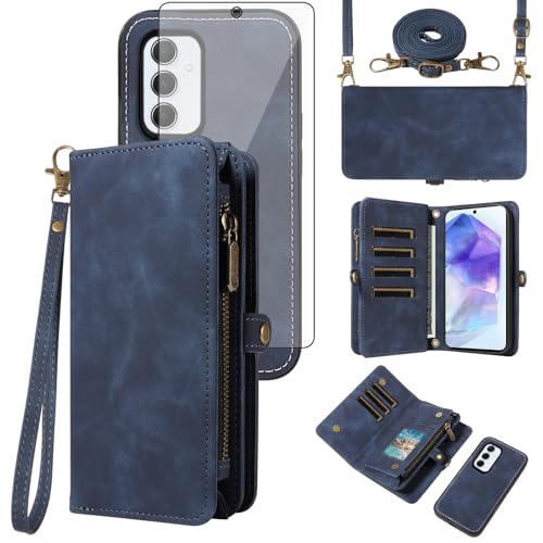 Étui portefeuille Samsung Galaxy A55 5G détachable avec verre trempé et lanière
