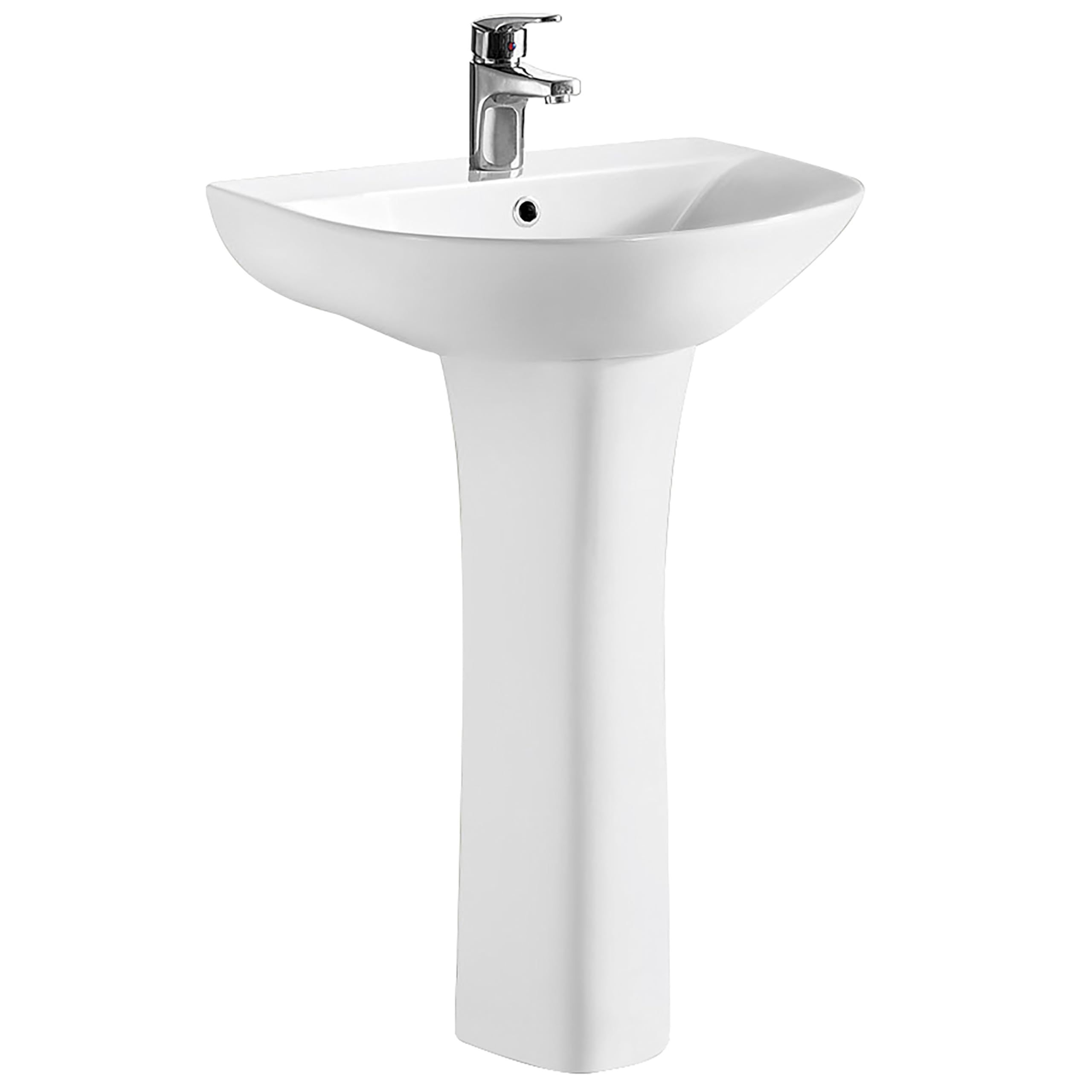 Balterley White 547Mm Bathroom Sink, Full Pedestal Ceramic Round Bowl Bathroom Wash Basin Sink With Overflow, 1 Tap Hole, Floor Standing Basin Sinks For Cloakroom - 547 X 460 X 825Mm (White)