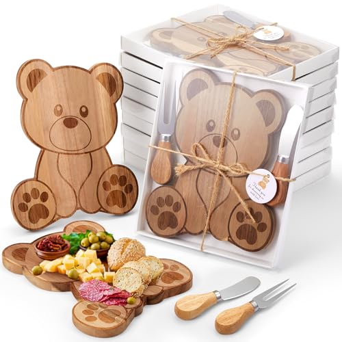 Ziliny 24 Set Baby Shower Prize Bear Shaped Cheese Board Gift, Acacia Color