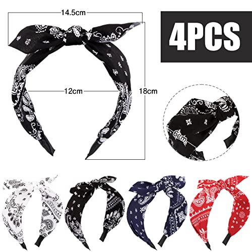 Foto von BETESSIN 4Stk. Haarreifen Breit Stirnband Paisley Damen Schleife Haarband Rockabilly Kopfband Vintage Haarschmuck Kopfbedeckung für Mädchen Frauen Rot Schwarz Weiß Dunkelblau