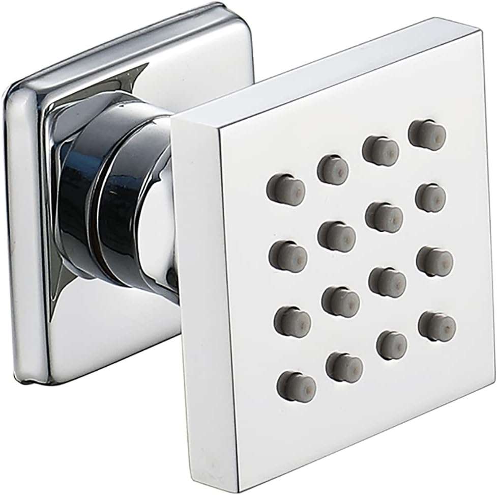 Shower Body Spray Massage Jet Brass Body Spray Jet Chrome Adjustable Shower Side Jets Square Shower Head Sprayer Wall Mount Bathroom Shower Accessories, 50x50mm,1 Pack
