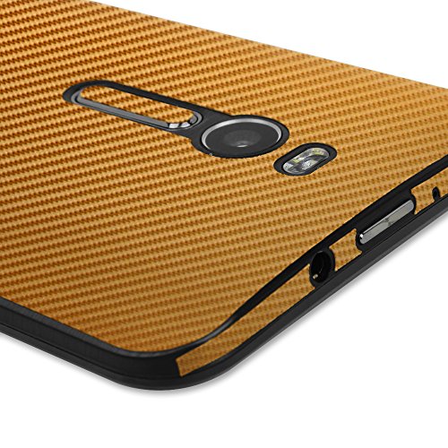 Skinomi Gold Carbon Fiber Full Body Skin Compatible With Asus Zenfone 2 (Full Coverage) Techskin With Anti-Bubble Clear Film Screen Protector #TOP1