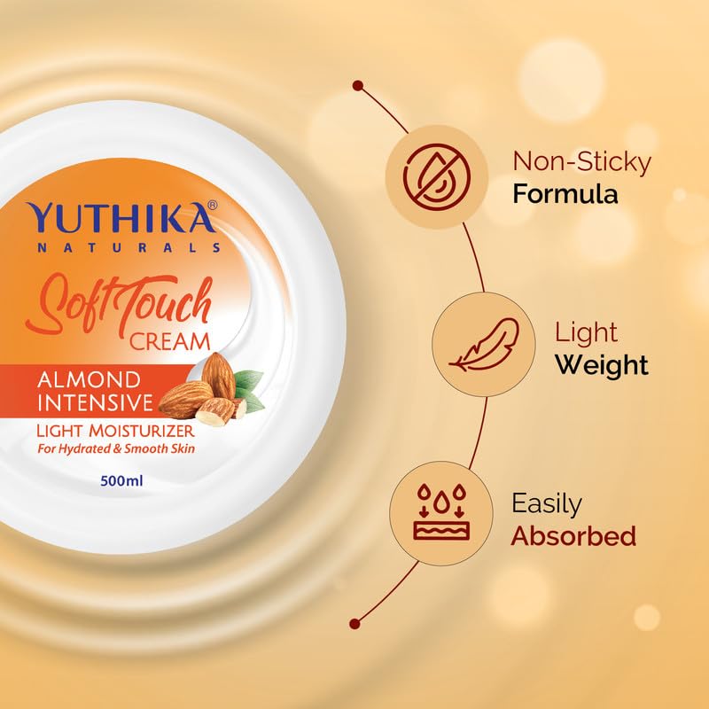 Image of Yuthika Almond Intensive Light Moisturizer Cream 300ml | Non Sticky, Instant Hydration, Deep Nourishment | For Face, Hand & Body | All Skin Types