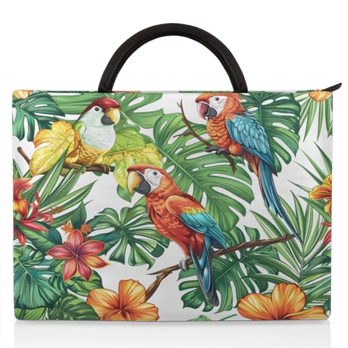 Parrots Leaf Flowers Laptop Sleeve with Handle Waterproof Computer Carrying Case
