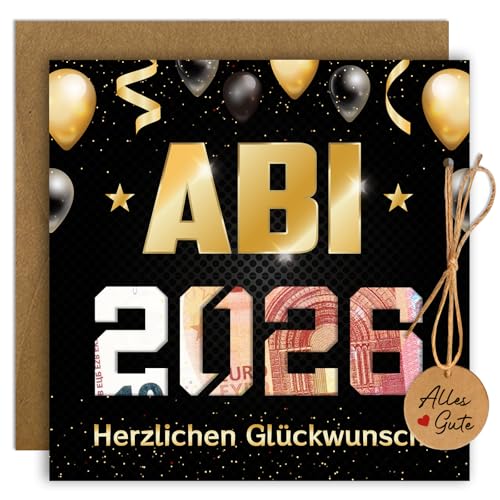 PeakPeek Abitur 2026 Geschenke Karte Abi Geldgeschenk Verpackung Bestandene Prüfung Abschluss Geschenk Glückwunschkarte Geschenke zum Abitur 2026 Mädchen Junge - Schwarzes Gold