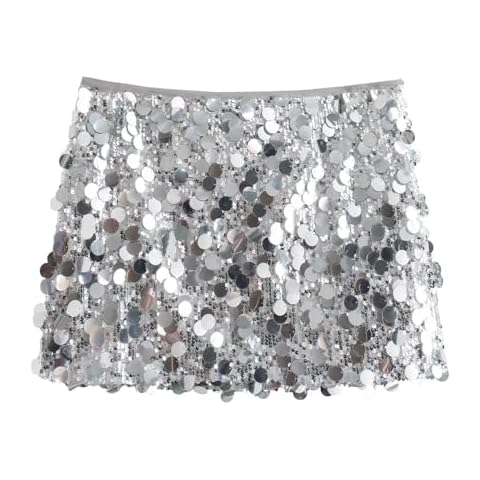 UXQIEN Women's Sequin Skirt Sparkly Mini Bodycon Low Waisted Glitter Dance Party Outfits Sexy Club Short Skirt-Silver M Cover