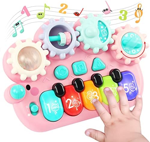 BAOLI Baby Piano Toys 6 to 12 Months, Kids Piano Keyboard for 1 2 Year Old with Gears Game, Light Up Musical Toys for Toddlers 1-3 Boys Girls, Early Educational Music Toy, 1st Birthday Gift Pink