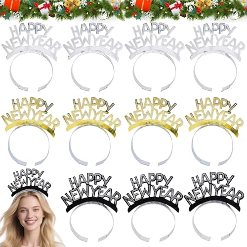12pz Cerchietti Capodanno 2026, Cerchietto Happy New Year, Anno Nuovo Accessori per Decorazione, Cerchietto per Capelli Capodanno, Cerchietti Natalizi per Celebrazione capodanno Festa Anno Nuovo 2026